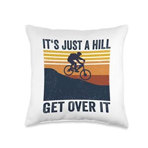 mountain bike downhill mtb gifts it's just a hill get over it mtb mountain bike throw pillow, 16x16, multicolor