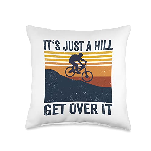 Mountain Bike Downhill MTB Gifts It's Just A Hill Get Over It MTB Mountain Bike Throw Pillow, 16x16, Multicolor