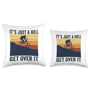 Mountain Bike Downhill MTB Gifts It's Just A Hill Get Over It MTB Mountain Bike Throw Pillow, 16x16, Multicolor