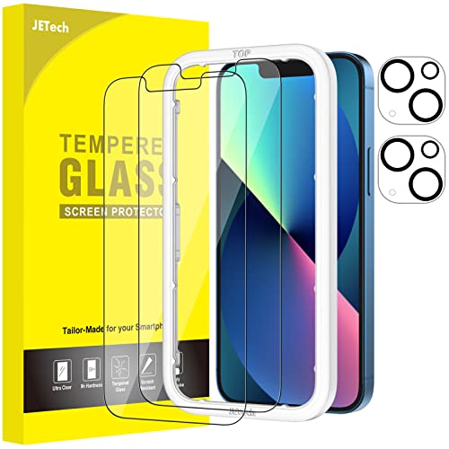 JETech Screen Protector for iPhone 13 mini 5.4-Inch with Camera Lens Protector, Easy-Installation Tool, Tempered Glass Film, 2-Pack Each