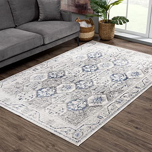 Bloom Rugs Troya Gray/Blue 8x10 Rug - Traditional Persian Area Rug for Living Room, Bedroom, Dining Room, and Kitchen - Exact Size: 7'5" x 10'