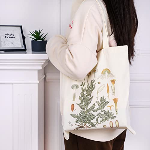 Weewooday Floral Canvas Tote Bag 4 Pieces Botanical Shopping Bag Aesthetic Flower Tote Grocery Bag for Women Girl Shopping(Classic Style)