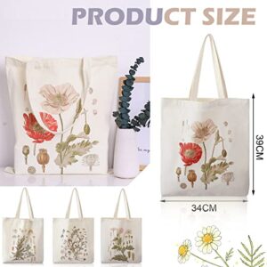 Weewooday Floral Canvas Tote Bag 4 Pieces Botanical Shopping Bag Aesthetic Flower Tote Grocery Bag for Women Girl Shopping(Classic Style)