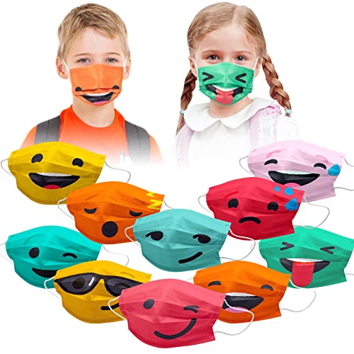 100Pcs Kids Disposable Face Masks 3 Ply Breathable Safety Colorful Children Mask, Soft on Skin Child Protection Face masks with Elastic Earloop