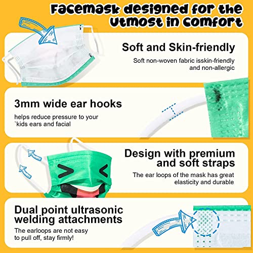 100Pcs Kids Disposable Face Masks 3 Ply Breathable Safety Colorful Children Mask, Soft on Skin Child Protection Face masks with Elastic Earloop