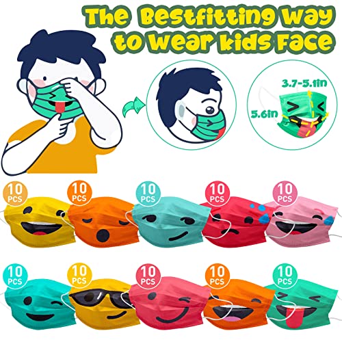 100Pcs Kids Disposable Face Masks 3 Ply Breathable Safety Colorful Children Mask, Soft on Skin Child Protection Face masks with Elastic Earloop