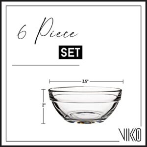 Vikko 3.5" Small Glass Bowls: Clear Bowls - Mise En Place Bowls - Glass Prep Bowls For Cooking - Sauce, Snack, Dessert & Dip Bowls - Glass Cereal Bowls - Glass Bowls for Kitchen - Pinch Bowl Set of 6