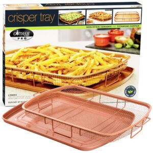 Gotham Steel Air Fryer Tray, 2 Piece Nonstick Copper Crisper Air Fry Basket For Convection Oven, Also Great For Baking & Crispy Foods, Dishwasher Safe – Large, 12.5” x 9”