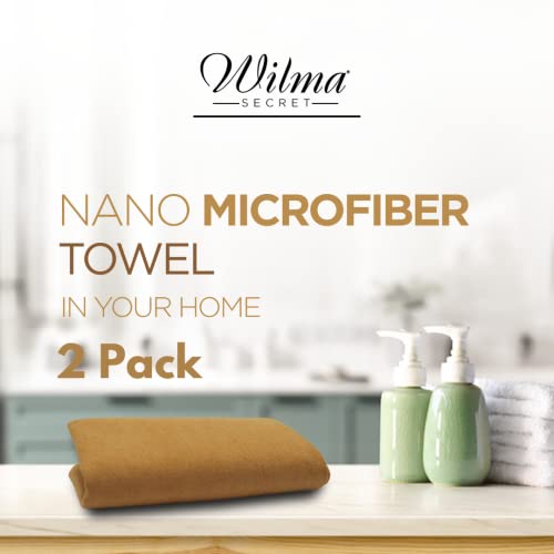 wilma secret Nano Synthetic Chamois Microfiber Towels Cleaning Cloth, Cleaning Set , car Cleaning Microfiber Towel, Glass Towel Cleaning Cloth, Washing and Drying 2-Pack 15,74x 13,77 inc Mustard