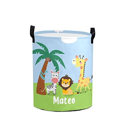 Yeshop Jungle Lion Giraffe Zebra Personalized Laundry Basket Clothes Hamper with Handles Waterproof ,Collapsible Laundry Storage Baskets for Bathroom,Bedroom Decorative 19.7inchHx14.2inchD