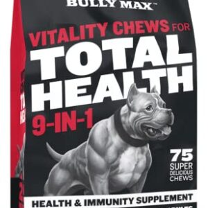 Dog Vitamins Total Health Dog Chews by Bully Max | Puppy and Adult Dog Omega 3 Supplement | Health and Immunity Vitality Chews | Performance Series Muscle Builder for All Breeds | 75 Chews per Bag