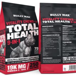 Dog Vitamins Total Health Dog Chews by Bully Max | Puppy and Adult Dog Omega 3 Supplement | Health and Immunity Vitality Chews | Performance Series Muscle Builder for All Breeds | 75 Chews per Bag