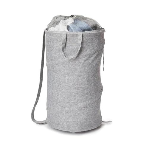 Pop Up Laundry Hamper Backpack Extra Large Round with Wheels, Shoulder Strap for Dorms, Apartments, Homes, and Travel