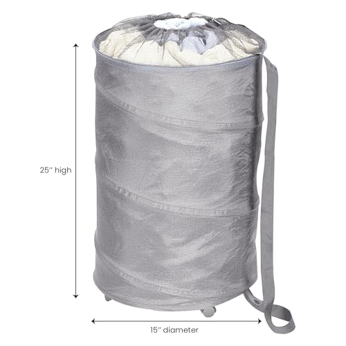Pop Up Laundry Hamper Backpack Extra Large Round with Wheels, Shoulder Strap for Dorms, Apartments, Homes, and Travel
