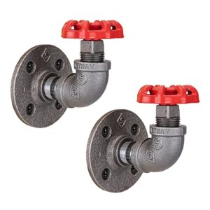 pipe decor coat hook red industrial water spigot valve wall mount with real iron plumbing fittings for home, office or retail space 2-pack