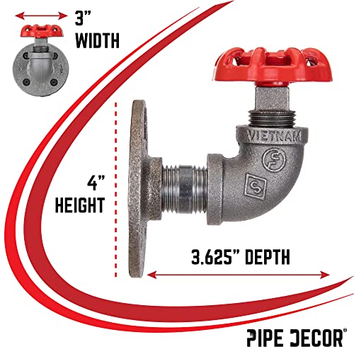 PIPE DECOR Coat Hook Red Industrial Water Spigot Valve Wall Mount with Real Iron Plumbing Fittings for Home, Office or Retail Space 2-Pack
