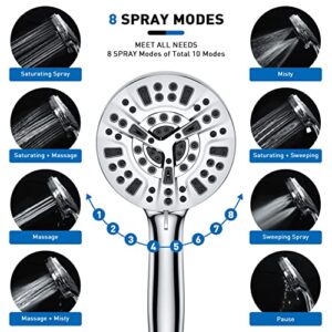 Sosirolo High Pressure Shower Head with Handheld, 8 Spray Settings + 2 Power Jet Modes Shower Heads, 5.04" Detachable Showerhead Set with Stainless Steel Hose and Adjustable Bracket