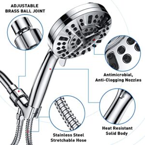 Sosirolo High Pressure Shower Head with Handheld, 8 Spray Settings + 2 Power Jet Modes Shower Heads, 5.04" Detachable Showerhead Set with Stainless Steel Hose and Adjustable Bracket