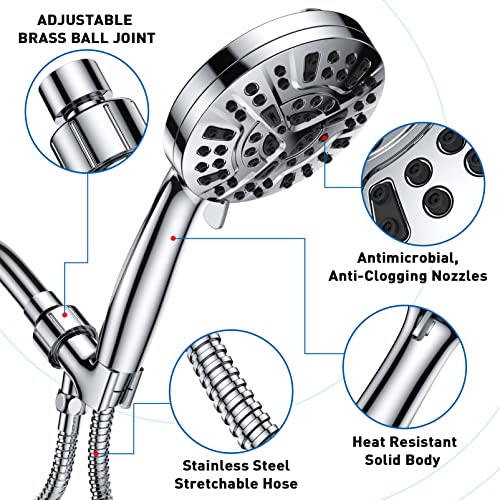 Sosirolo High Pressure Shower Head with Handheld, 8 Spray Settings + 2 Power Jet Modes Shower Heads, 5.04" Detachable Showerhead Set with Stainless Steel Hose and Adjustable Bracket