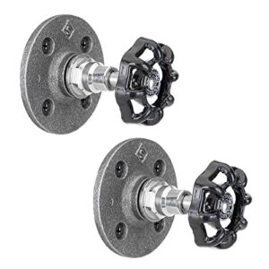 pipe decor coat hook black industrial water spigot valve wall mount with real iron plumbing flange for home, office or retail space 2-pack
