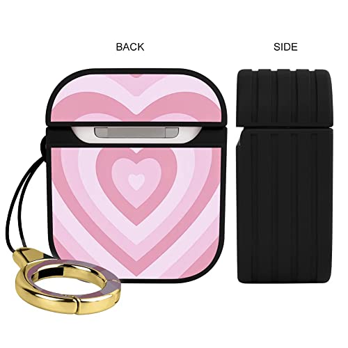 Illians OOK Case Compatible with Airpods 1&2 Magnetic Closure Full Body Protective Hard Plastic Airpods Case Pink Heart Design Wireless Charging Black Cover with Ring Key-Chain