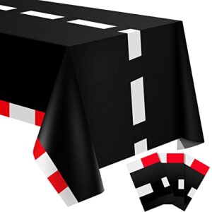 moukeren 3 pieces racing car tablecloth racetrack table covers car road table runner disposable race table cloth car theme birthday decorations party supplies, 54 x 108 inches