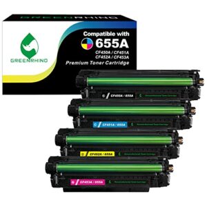 greenrhino remanufactured toner cartridge replacement for hp 655a cf450a cf451a cf452a cf453a enterprise m652n m652dn m653dn m653x mfp m681 m681dn m682z (1 black, 1 cyan, 1 magenta, 1 yellow, 4-pack)