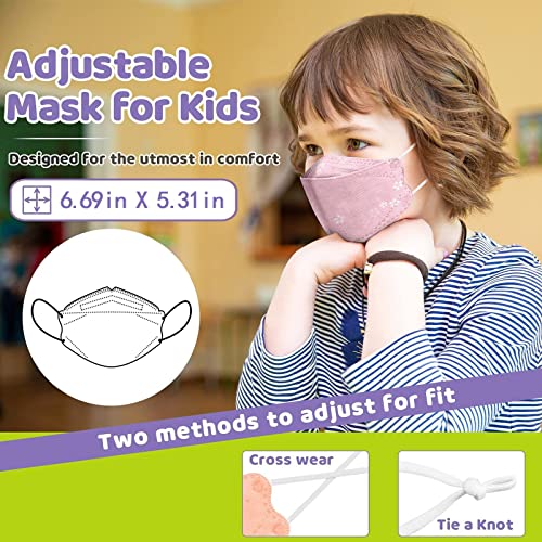 4 Ply Kids KF_94 Protection Face_Mask with Nose Wire, 50 Pack Disposable FaceMasks with 4D Designs for Boys Girls School (KF94_FLORAL_01)