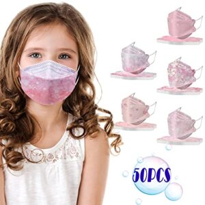 4 Ply Kids KF_94 Protection Face_Mask with Nose Wire, 50 Pack Disposable FaceMasks with 4D Designs for Boys Girls School (KF94_FLORAL_01)