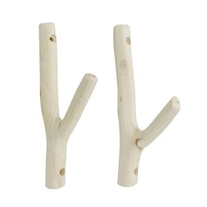 tsnamay 2pcs real wood tree branch wall hook, farmhouse rustic decorative wooden without bark trunk thickness 1cm-2cm with screw