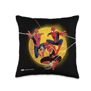marvel man no way home spider-men in action throw pillow, 16x16, multicolor