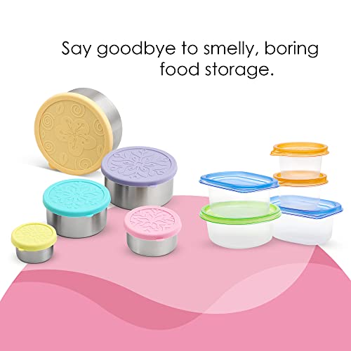 Stainless Steel Containers with Lids, Metal Food Storage Container, Snack Bowls, 5 Pack, Silicone Lid, Nesting, Stackable, Round, Lunch Meal Prep, Salad Bowl, Bento Box for Kids, Toddlers, Houseables