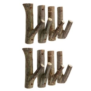 tsnamay 8pcs real wood tree branch wall hook, farmhouse rustic decorative wooden with bark trunk thickness 2cm-3cm with screw