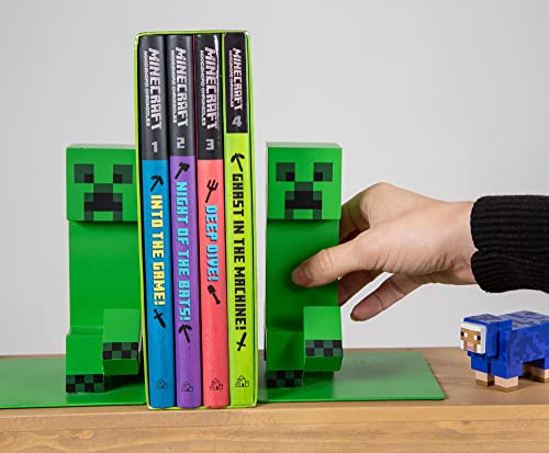 Minecraft 6-Inch Creeper Bookends, Set of 2 | Bookshelf Decor Room Essentials, Storage Organizer for Shelves and Desktops, Book Stoppers | Video Game Gifts And Collectibles