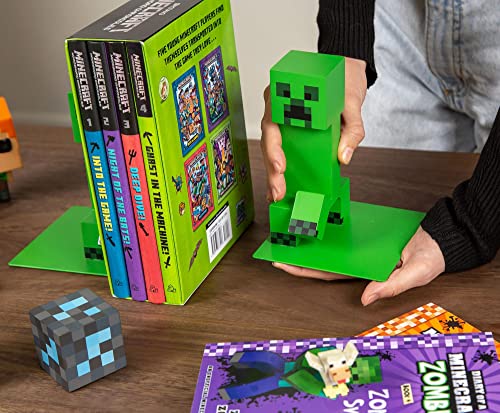 Minecraft 6-Inch Creeper Bookends, Set of 2 | Bookshelf Decor Room Essentials, Storage Organizer for Shelves and Desktops, Book Stoppers | Video Game Gifts And Collectibles