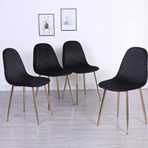 Pozbee Black Dining Chairs Set of 4, Midcentury Modern Dining Room Chairs with Gold Chrome Legs, Velvet Seat 18", Elegant Kitchen Chairs (Black)