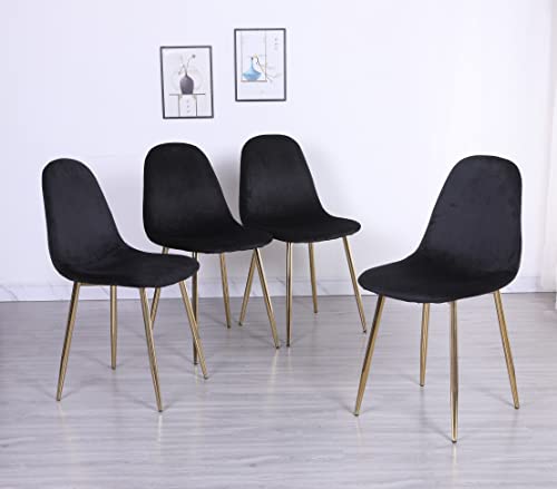 Pozbee Black Dining Chairs Set of 4, Midcentury Modern Dining Room Chairs with Gold Chrome Legs, Velvet Seat 18", Elegant Kitchen Chairs (Black)