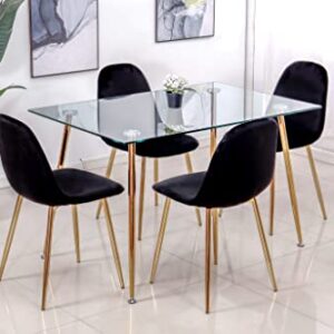 Pozbee Black Dining Chairs Set of 4, Midcentury Modern Dining Room Chairs with Gold Chrome Legs, Velvet Seat 18", Elegant Kitchen Chairs (Black)