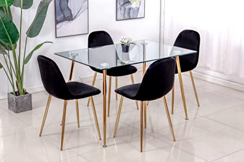 Pozbee Black Dining Chairs Set of 4, Midcentury Modern Dining Room Chairs with Gold Chrome Legs, Velvet Seat 18", Elegant Kitchen Chairs (Black)