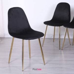 Pozbee Black Dining Chairs Set of 4, Midcentury Modern Dining Room Chairs with Gold Chrome Legs, Velvet Seat 18", Elegant Kitchen Chairs (Black)