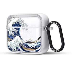 mosnovo airpods 3 case, apple airpods 3 case, cool tokyo wave clear case design with luxe metal ring shockproof protective cover case for airpods 3rd generation