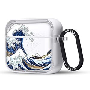 MOSNOVO Airpods 3 Case, Apple Airpods 3 Case, Cool Tokyo Wave Clear Case Design with Luxe Metal Ring Shockproof Protective Cover Case for AirPods 3rd Generation