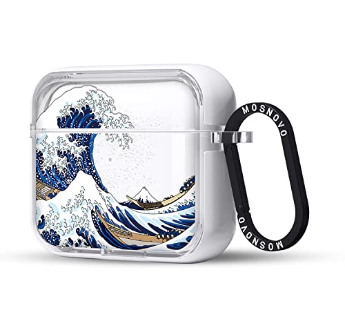 MOSNOVO Airpods 3 Case, Apple Airpods 3 Case, Cool Tokyo Wave Clear Case Design with Luxe Metal Ring Shockproof Protective Cover Case for AirPods 3rd Generation