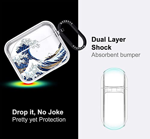 MOSNOVO Airpods 3 Case, Apple Airpods 3 Case, Cool Tokyo Wave Clear Case Design with Luxe Metal Ring Shockproof Protective Cover Case for AirPods 3rd Generation