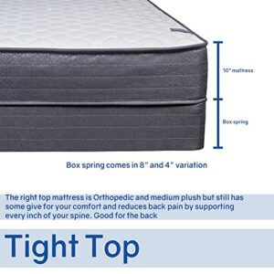 Spring Solution, 10-Inch Medium Plush Tight top Innerspring Mattress & 8" Wood Box Spring Set, Full