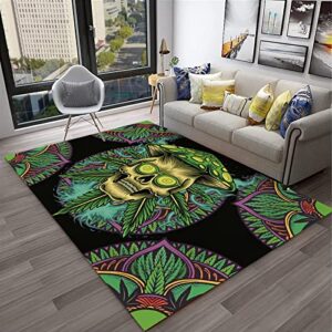 lggqqw trippy weed psychedelic mushroom skull area rug hippie green plants carpet for bedroom living room decor