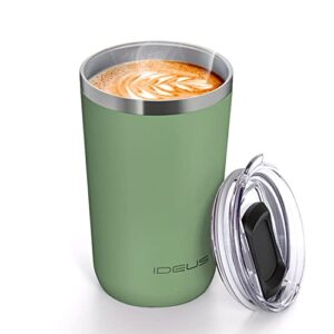 ideus 20 oz tumbler, travel coffee mug with splash proof sliding lid, double wall stainless steel vacuum insulated coffee mug for home and office, keep beverages hot or cold, avocado green
