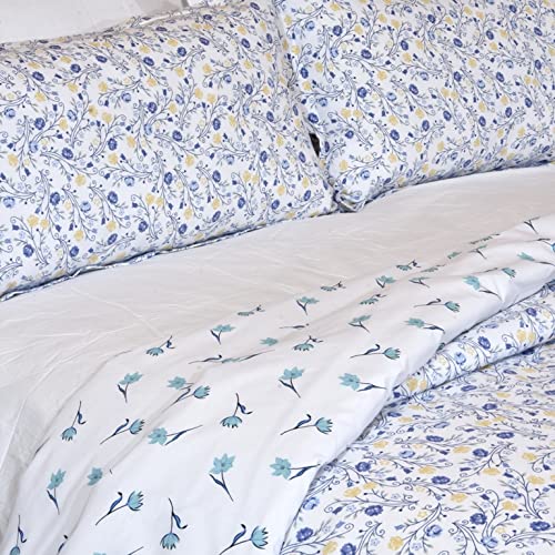 Maviss Homes Beautiful IndianMulticolour Design Double Cotton Duvet Quilt Cover and 2 Pillowcase Bed Set | Home Decore (Floral 3, King Size 90 X 104 in)