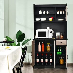 Giantex Buffet Hutch Cabinet, Kitchen Hutch Sideboard, Buffet Pantry on Island, Wood Kitchenware Server with Drawer, Shelf and Storage Cabinet (Black & Natural)