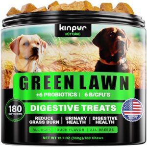 green lawn chews for dogs - cranberry, acv, digestive enzymes - natural dog urine neutralizer for lawn - supports healthy bladder, urinary tract - 180 tasty dog treats for yellow burn grass spots